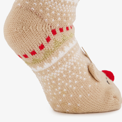 1 paar dames kerst huissokken met rendier beige