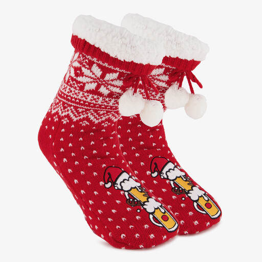 1 paar heren kerst huissokken met bierpul rood