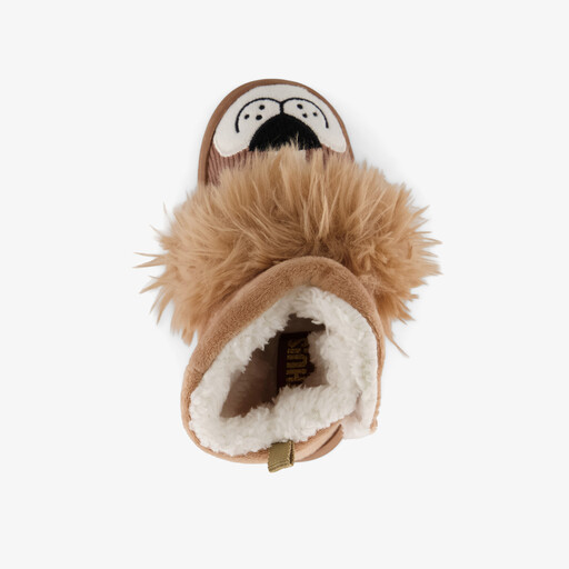 Hoge kinder pantoffels leeuw bruin
