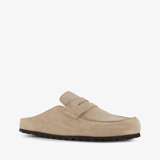 Gevoerde suède dames instappers beige