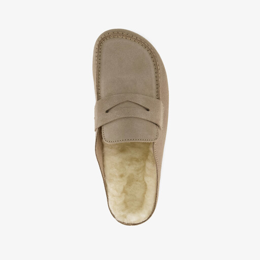 Gevoerde suède dames instappers beige