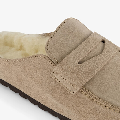 Gevoerde suède dames instappers beige
