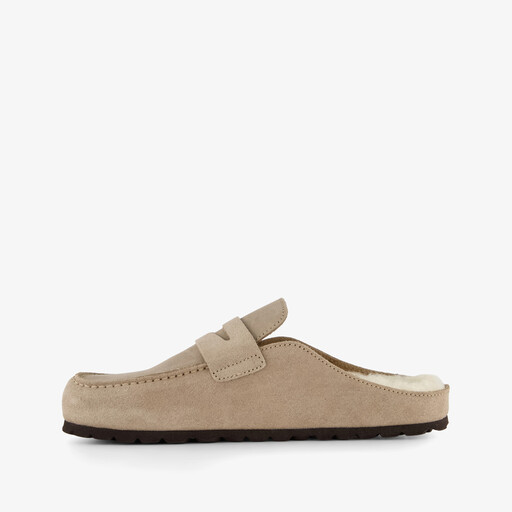 Gevoerde suède dames instappers beige