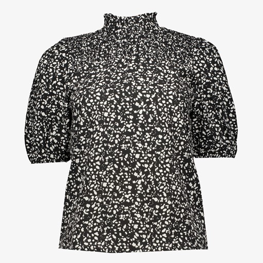 Dames blouse zwart met witte print