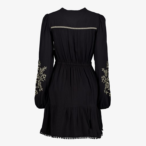 Dames jurk met geborduurde details zwart