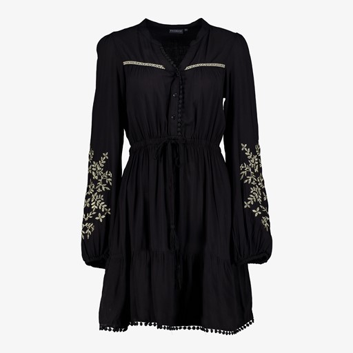 Dames jurk met geborduurde details zwart