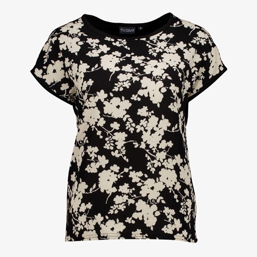 Dames T-shirt zwart met bloemenprint