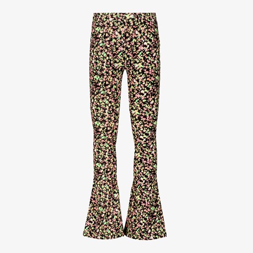 Flared meisjes broek zwart met bloemen