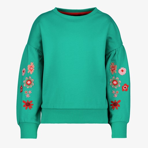 Meisjes sweater groen met bloemen