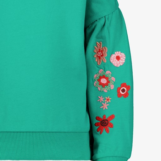 Meisjes sweater groen met bloemen
