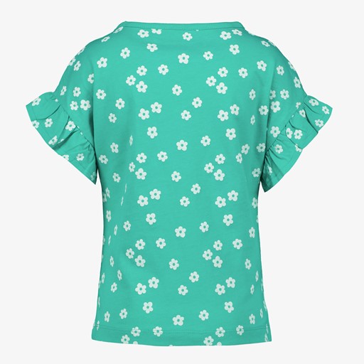 Meisjes T-shirt groen met bloemen