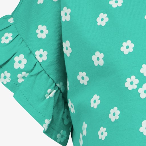 Meisjes T-shirt groen met bloemen