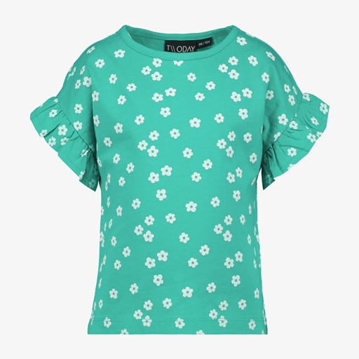 Meisjes T-shirt groen met bloemen