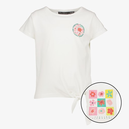 Meisjes T-shirt met backprint en knoop
