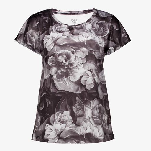 Dames sport T-shirt zwart bloemenprint