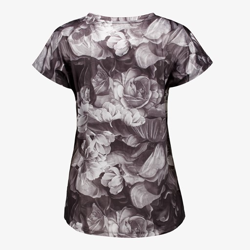 Dames sport T-shirt zwart bloemenprint