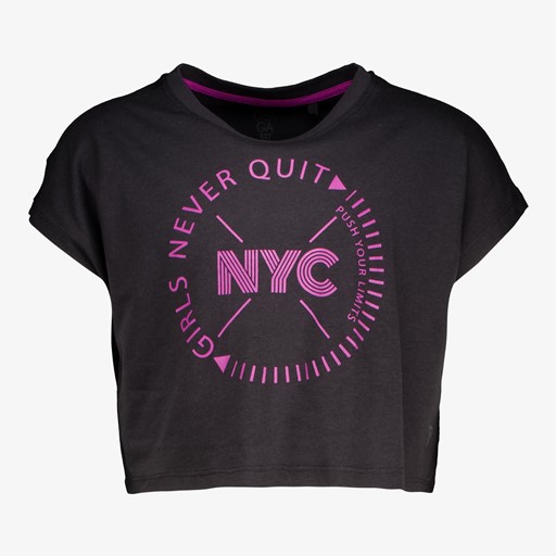 Meisjes cropped sport T-shirt zwart/roze