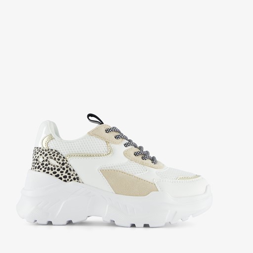 Meisjes dad sneakers wit en zilver