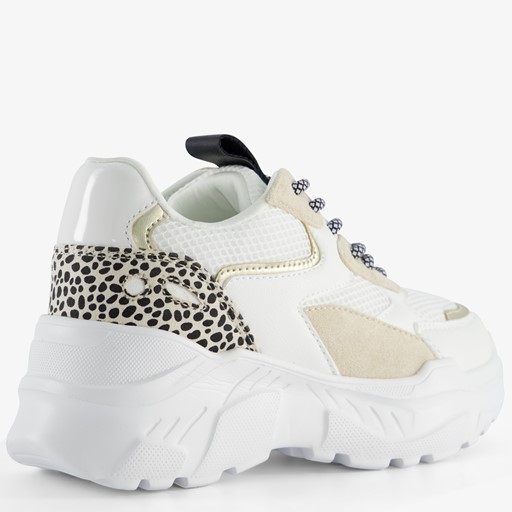 Meisjes dad sneakers wit en zilver