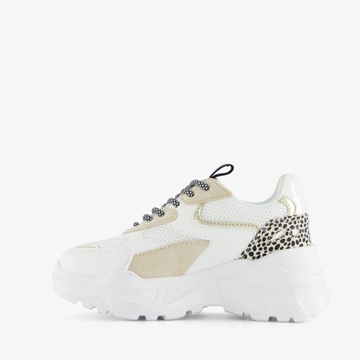 Meisjes dad sneakers wit en zilver