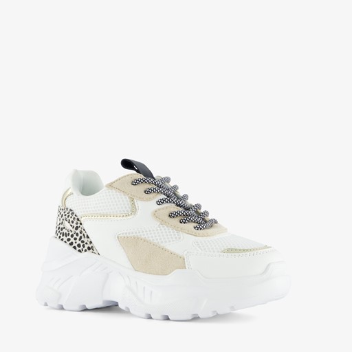 Meisjes dad sneakers wit en zilver
