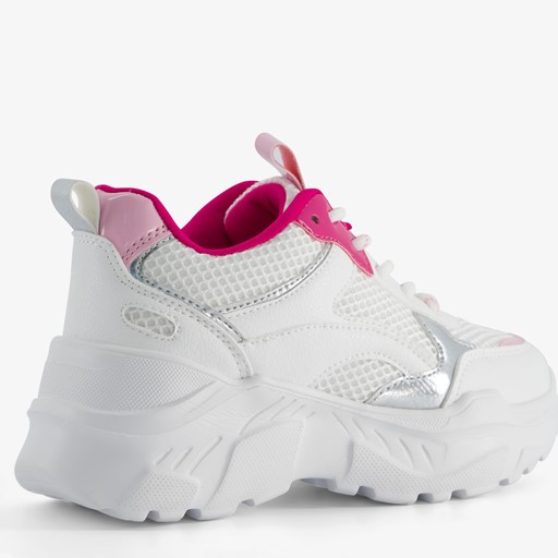 Meisjes dad sneakers wit en beige