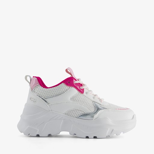 Meisjes dad sneakers wit en beige