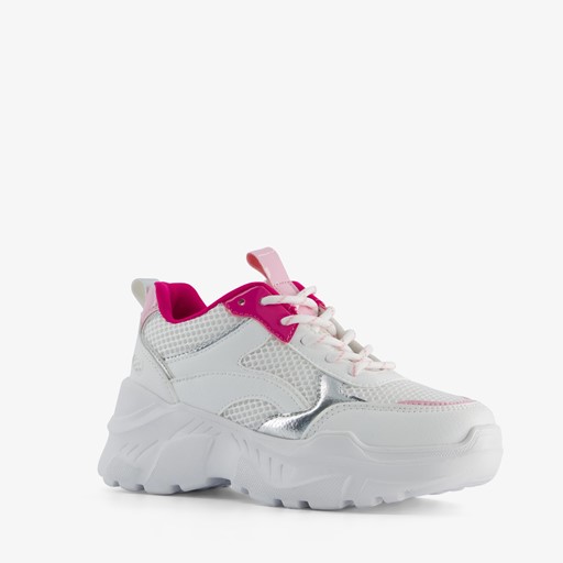 Meisjes dad sneakers wit en beige