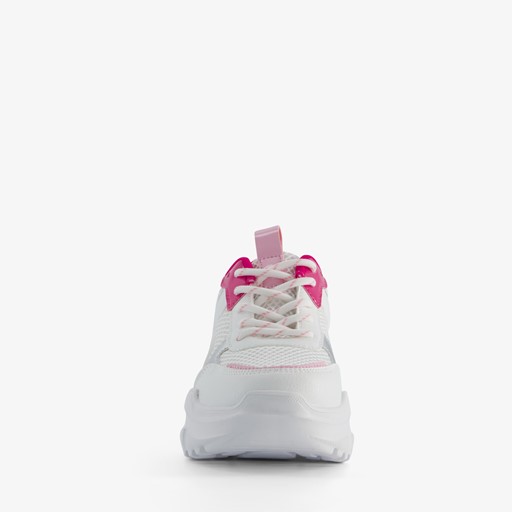 Meisjes dad sneakers wit en beige