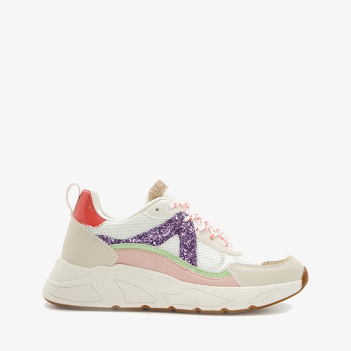 Meisjes dad sneakers wit roze