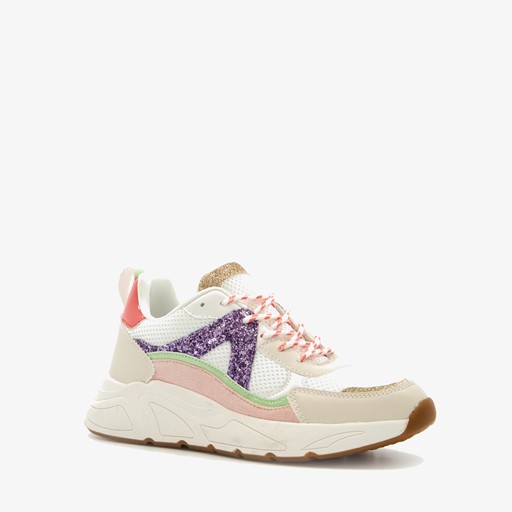 Meisjes dad sneakers wit roze