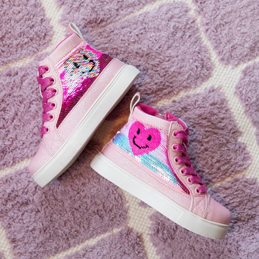 Hoge meisjes sneakers roze met pailletten