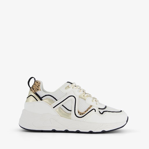 Dames dad sneakers wit met gouden details