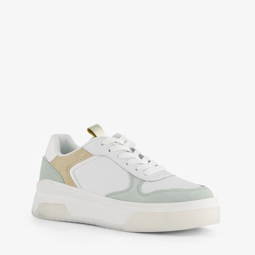 Leren dames sneakers wit/pastel