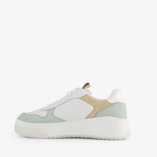 Leren dames sneakers wit/pastel