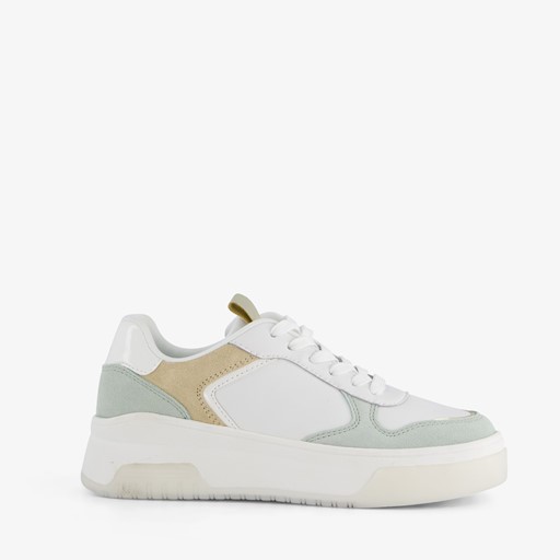 Leren dames sneakers wit/pastel