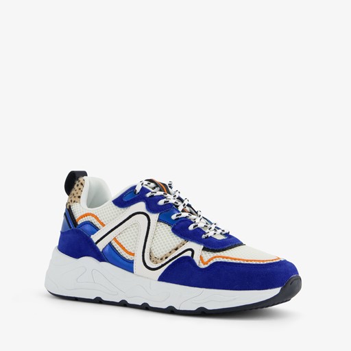 Dames dad sneakers blauw met panterprint