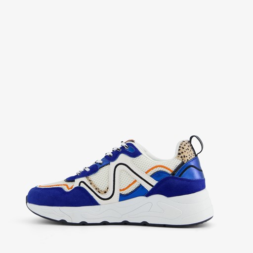 Dames dad sneakers blauw met panterprint