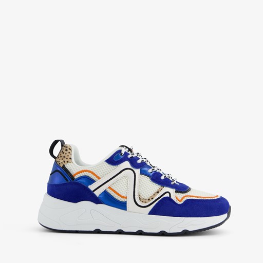 Dames dad sneakers blauw met panterprint