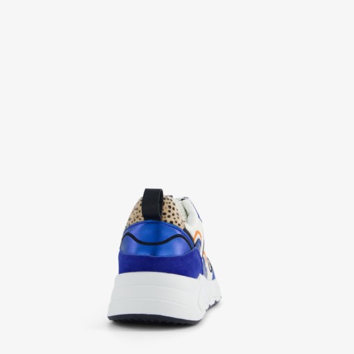 Dames dad sneakers blauw met panterprint