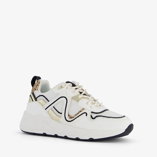 Dames dad sneakers wit met gouden details