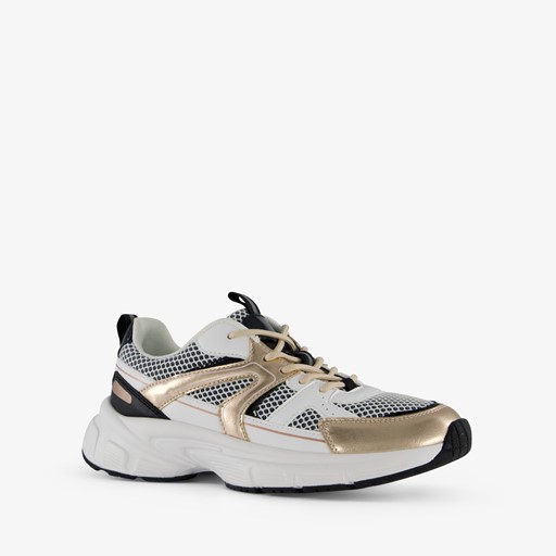Dames dad sneakers wit goud