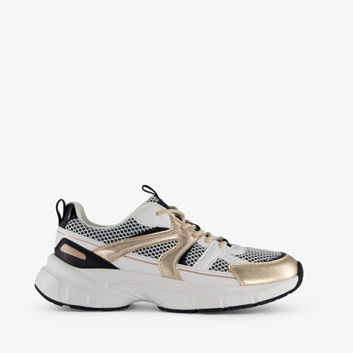 Dames dad sneakers wit goud