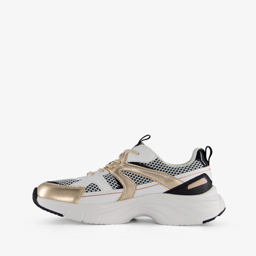 Dames dad sneakers wit goud
