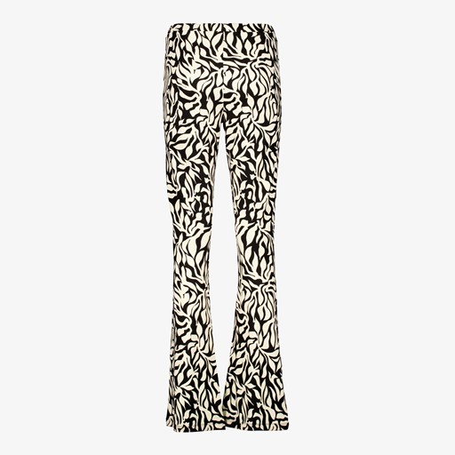 Flared dames broek zwart met print