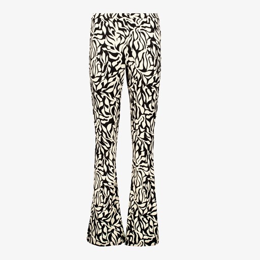 Flared dames broek zwart met print