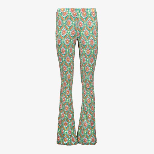 Flared dames broek groen met print