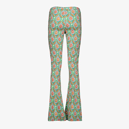 Flared dames broek groen met print