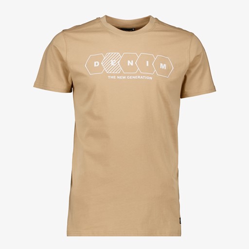Heren T-shirt beige met tekst