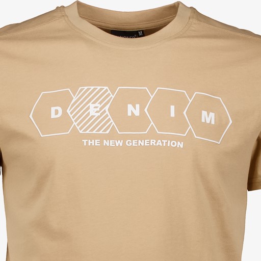 Heren T-shirt beige met tekst